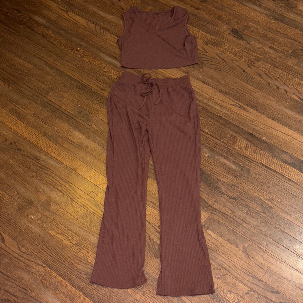 Women's Brown Two-Piece Set - Tank Top and Pants